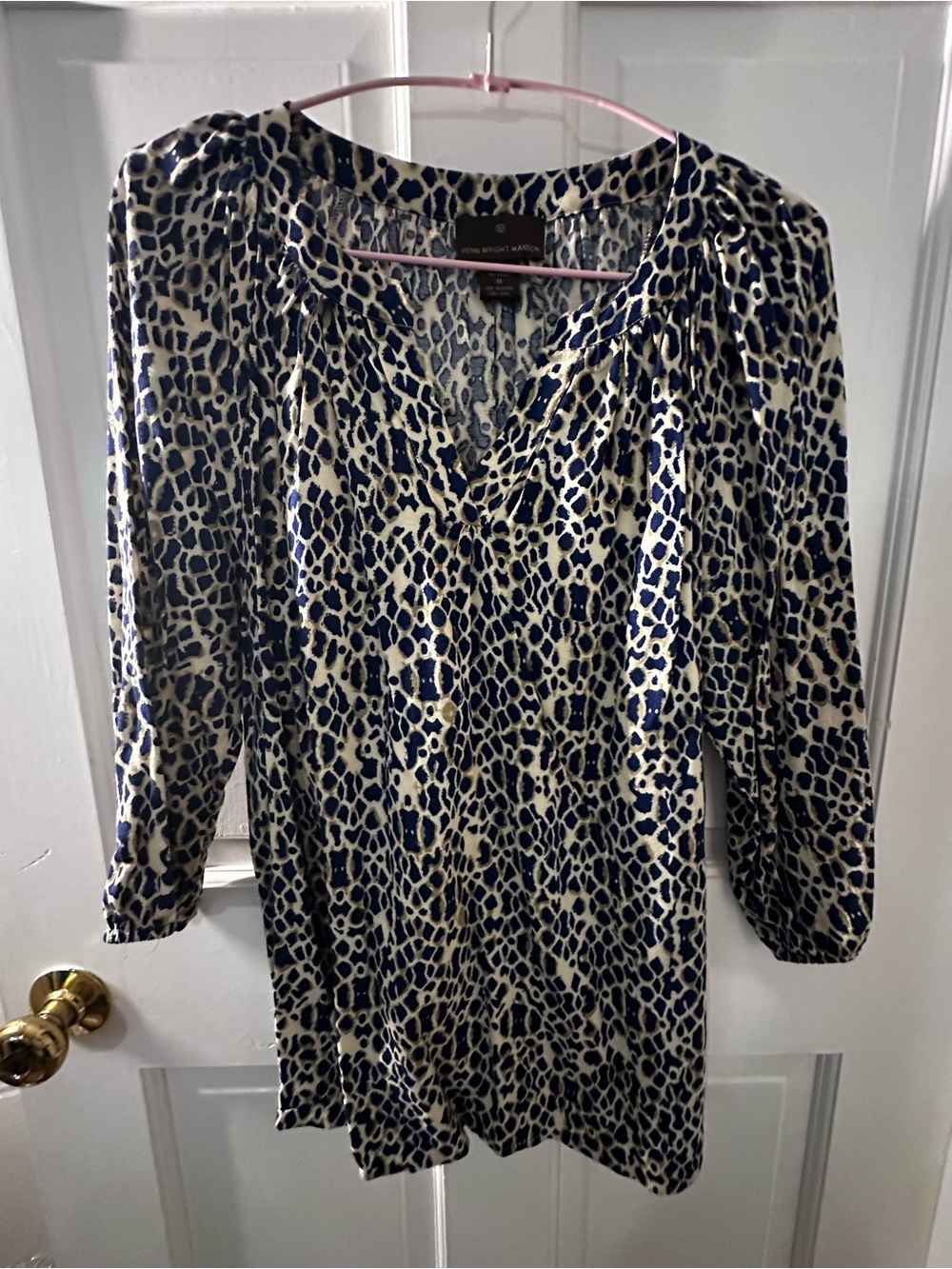 Navy and Ivory Leopard Print V-Neck top
